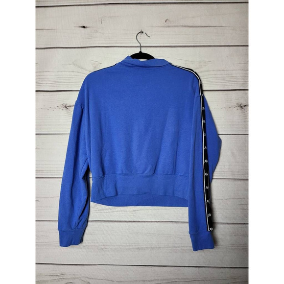 Pink Victorias Secret Womens Cropped Sweatshirt‎ Blue 1/2 Zip Stretch Logo M - Picture 2 of 6